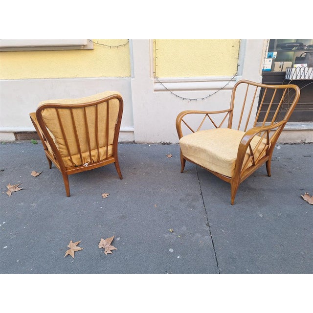 Armchairs in Wood and Yellow Fabric from Paolo Buffa, 1940s, Set of 2 For Sale - Image 12 of 13