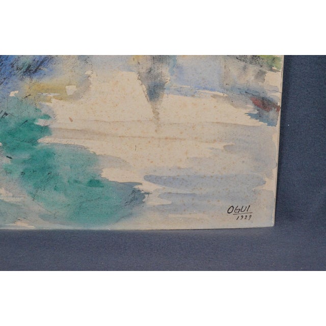 1929 Ogui European Modernist Village Landscape Watercolor & Gouache For Sale - Image 4 of 10