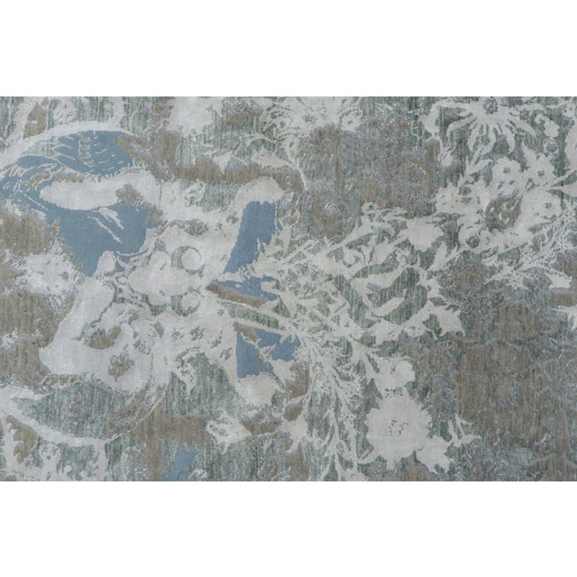 Textile Rug & Kilim’s Distressed Contemporary Floral Rug, in Gray & Blue Hues For Sale - Image 7 of 12