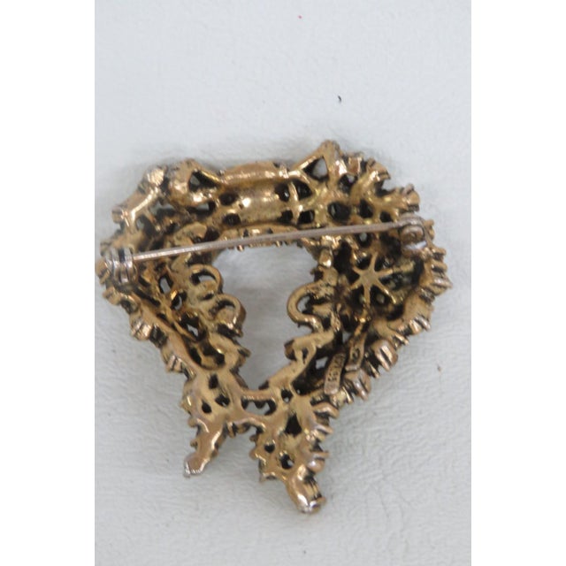 1950s Hollycraft Floral Spring Series 1950s Metal Pin Brooch Green Rhinestones 5196b For Sale - Image 5 of 14