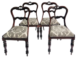 Antique William IV Carved Rosewood Dining Chairs, Set of 4