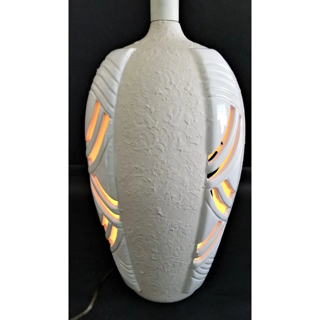 Vintage Ceramic Reticulated Table Lamp With Inside Light For Sale - Image 9 of 10