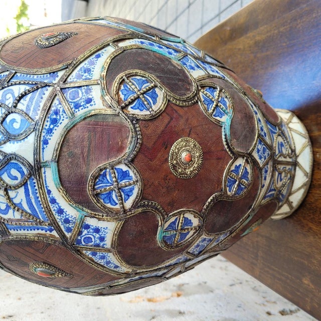 19th Century Filigree Vase in Ceramic, Leather, Enamel and Metal by Safi, Morocco For Sale - Image 16 of 18