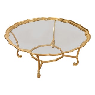 LaBarge Scalloped Brass And Glass Coffee Table For Sale
