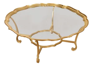 LaBarge Scalloped Brass And Glass Coffee Table