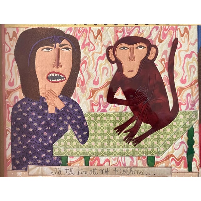 Original Framed Chris Antieau Embroidered Qulted “If I Had a Monkey" Retail $5k-6k For Sale - Image 4 of 12