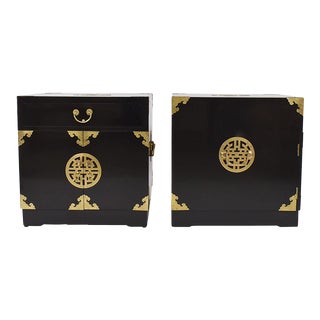 1970s Pair of Ming Style Black Cabinets For Sale