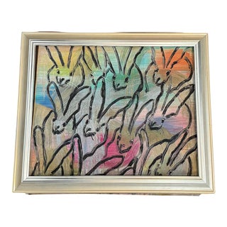 Hunt Slonem Contemporary Bunnies Textile, Framed For Sale