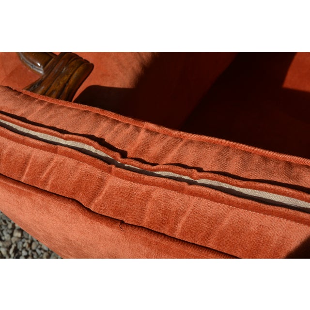 Orange 1950s Art Deco Large Orange Club / Accent Arm Chair With Wood Trim & Rounded Ribbed Sides For Sale - Image 8 of 15