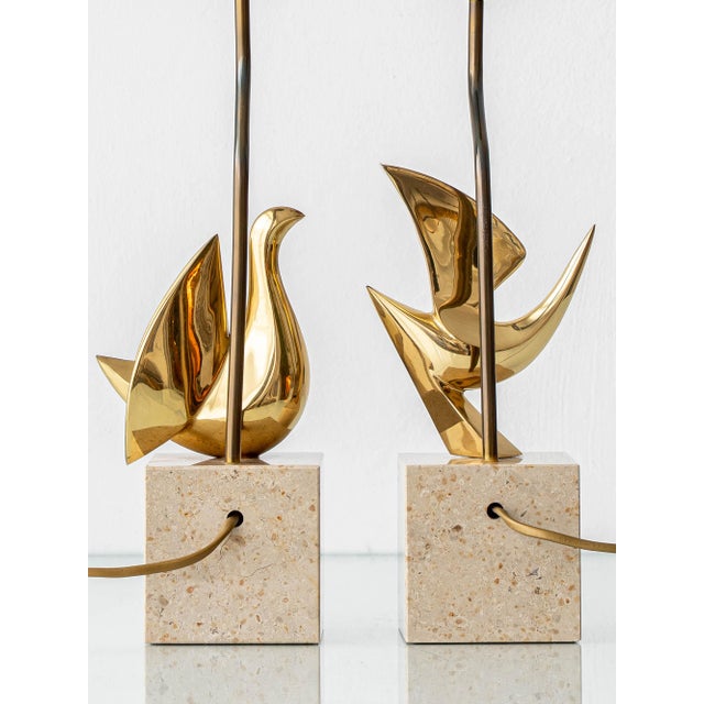 1980s Philippe Jean Sculptural Brass Bird Table Lamps, Signed Limited Editions, 1980, Set of 2 For Sale - Image 5 of 18
