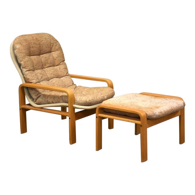 1960s Oak Lounge Chair and Ottoman by Brigger For Sale