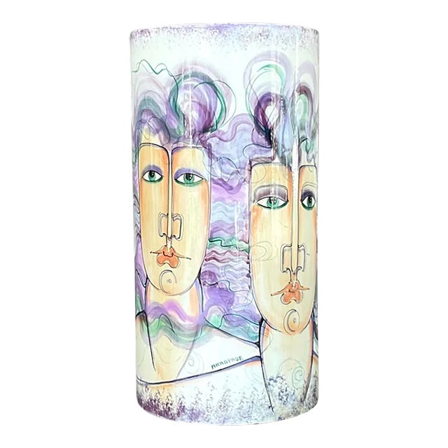 Vintage 1980s Hand Painted Ceramic Vase For Sale