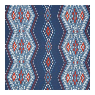 Schumacher Bayeta Embroidery Fabric in Blue & Red For Sale