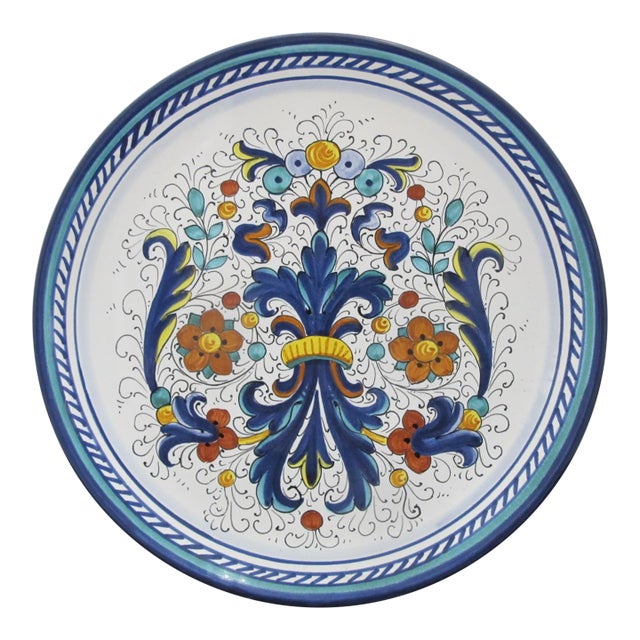Italian Deruta Ricco Renaissance Style 12" Maiolica Pottery Decorative Wall Plate For Sale