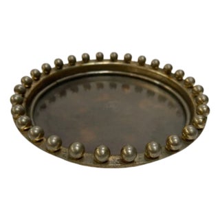 1920s Hand Hammered Brass Ring Tray Dish With Faux Tortoise Interior For Sale