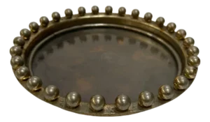 1920s Hand Hammered Brass Ring Tray Dish With Faux Tortoise Interior