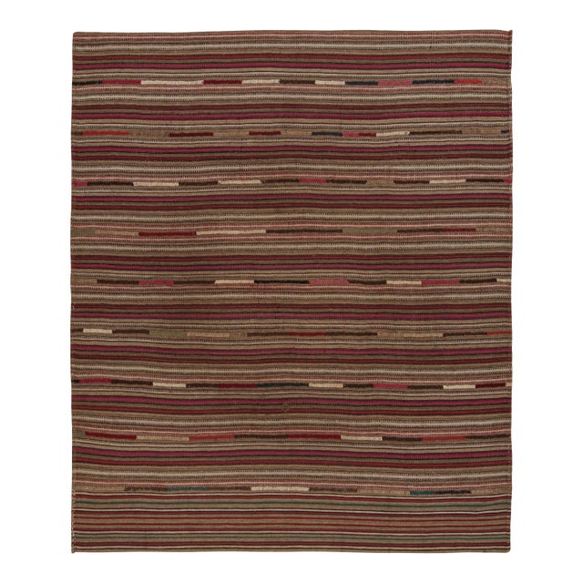 1950s Vintage Persian Kilim in Pink and Beige-Brown Stripes by Rug & Kilim - 8'9''x10'3'' For Sale