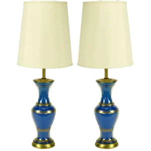 Frederick Cooper Royal Blue Glass Parcel Gilt Table Lamps - a Pair