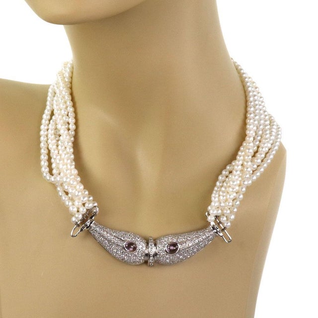 Contemporary Estate 9.50ct Diamond Gem 14k Gold Pearl Necklace & Earring Set, 3 Pieces For Sale - Image 3 of 6