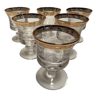 Murano Wine Glasses with Gilt Medici Rims, 1970s, Set of 6 For Sale