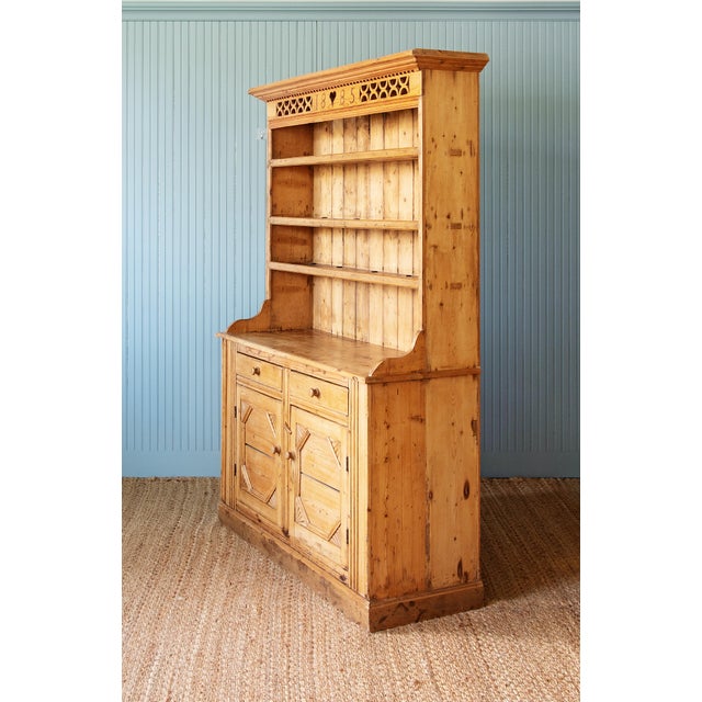 American 1885 Irish Pine Kitchen Dresser With Heart Motif & Pierced Plate Rack For Sale - Image 3 of 5