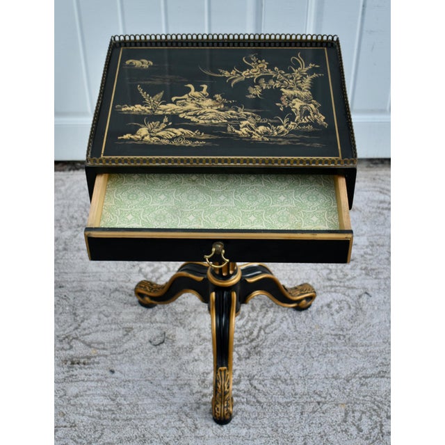 Vintage Drexel Heritage Petite Chinoiserie Painted Accent Table W/Brass Gallery For Sale - Image 10 of 14