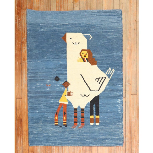 Late 20th Century Sad Pigeon Pictorial Persian Kilim Wall Hanging - 3'2" x 4'4" For Sale - Image 16 of 18