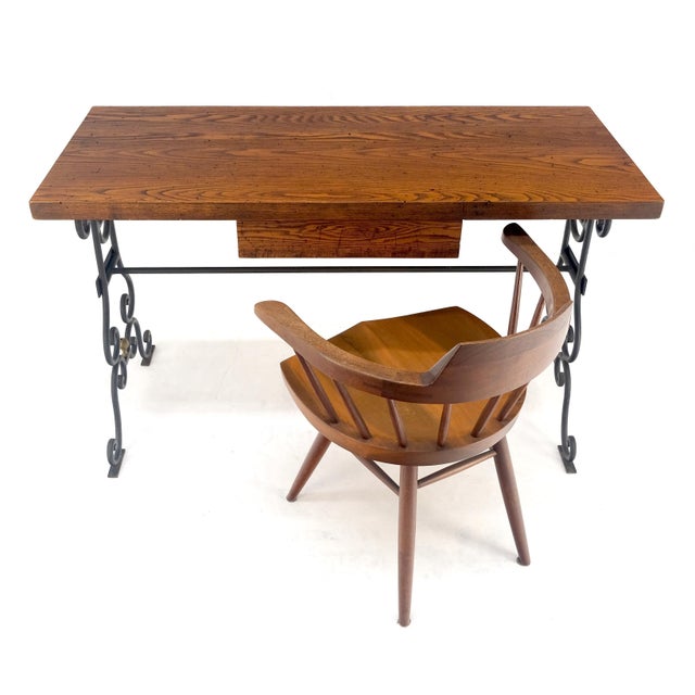 Solid Warmed Chestnut Wrought Iron Base One Drawer Writing Table Desk MINT For Sale - Image 6 of 12