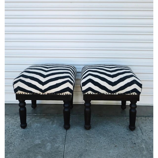 Metal Vintage Zebra Stripe Footstool Ottoman - Each For Sale - Image 7 of 11