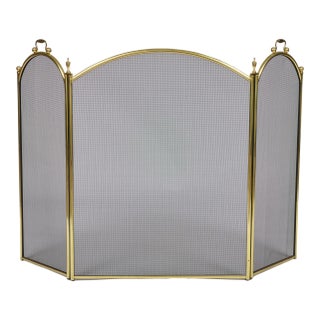 Vintage Brass and Wire Fireplace Screen For Sale