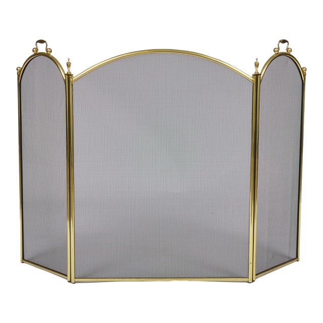 Vintage Brass and Wire Fireplace Screen For Sale