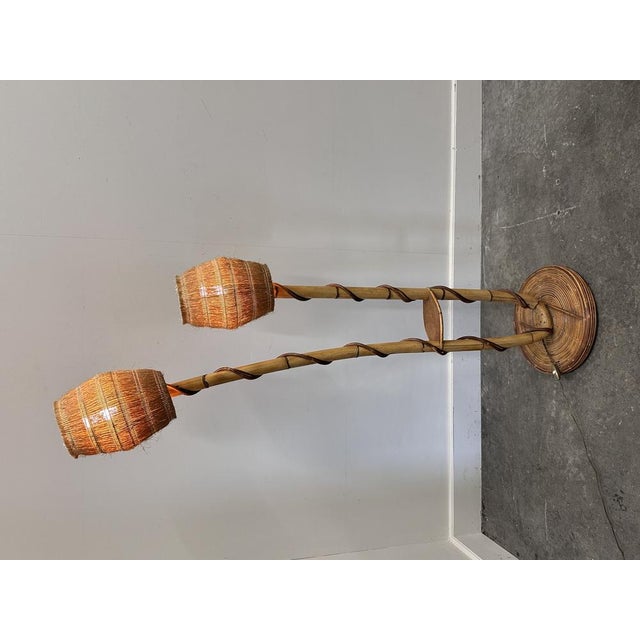 Rattan and Wicker Floor Lamp from Louis Sognot, France, 1960s For Sale - Image 6 of 16