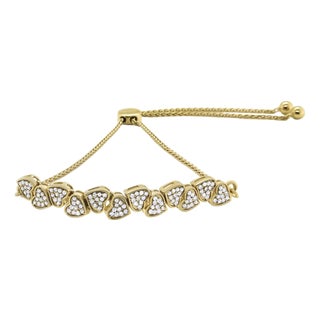 14K Yellow Gold Plated .925 Sterling Silver 1/2 Cttw Diamond Sideways Hearts Bolo Bracelet (H-I Color, I1-I2 Clarity) - 4”-10” Adjustable For Sale