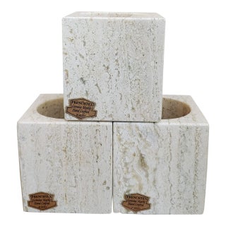 Vintage Mexican Travertine Marble Candle Holders - Set of 3 For Sale