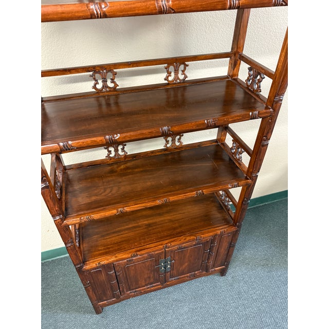 Hand Carved Shelving With Double Door Cabinet For Sale - Image 4 of 12