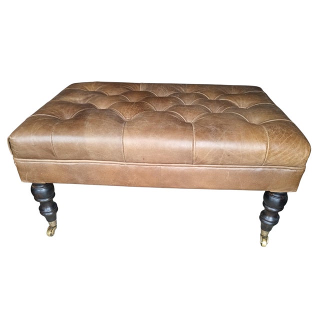 Elevate Your Living Space With This Stunning, Handcrafted Chesterfield Sofa and Ottoman in Genuine Tan Leather For Sale - Image 11 of 12