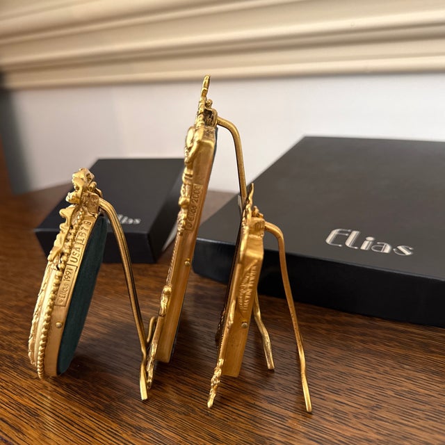 Hollywood Regency Set of 3 Vintage Elias 18k Gold Electroplate Mini Frames W/ Boxes & Provenance For Sale - Image 3 of 5