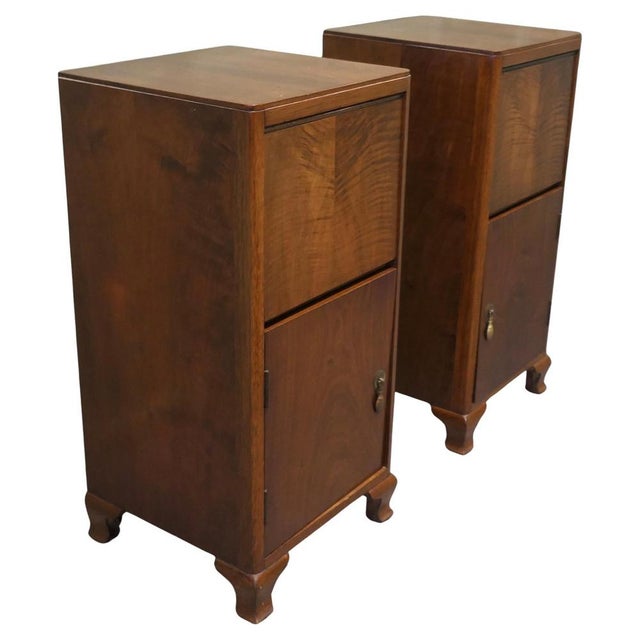 Wood Vintage Art Deco Bedside Tables in Walnut, 1930, Set of 2 For Sale - Image 7 of 7