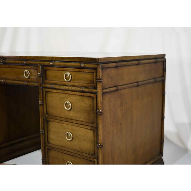 Mid Century Hollywood Regency Faux Bamboo Partner Desk by Sligh Furniture For Sale In Chicago - Image 6 of 12