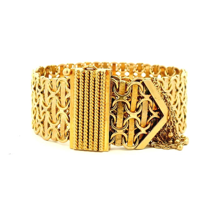 Vintage Italian 18k Gold Wide Openwork Link Bracelet, 72.9 Grams For Sale - Image 13 of 15