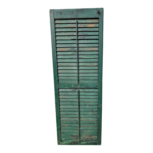 Antique American Green Farmhouse Shutter 19th C Architectural Salvage For Sale