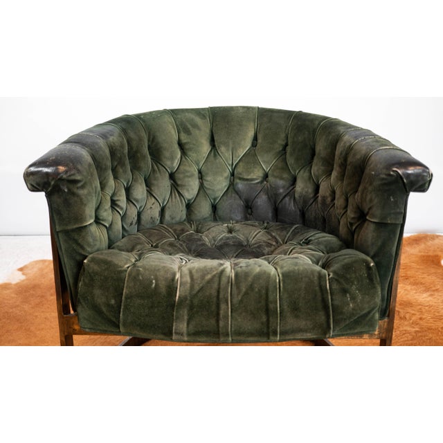 Vintage 1980s Milo Baughman Attr. Forest Green Suede & Bronze For Sale - Image 12 of 17