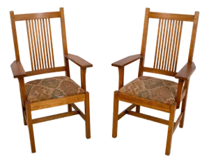 Pair Stickley Mission Oak Arts & Crafts Armchairs