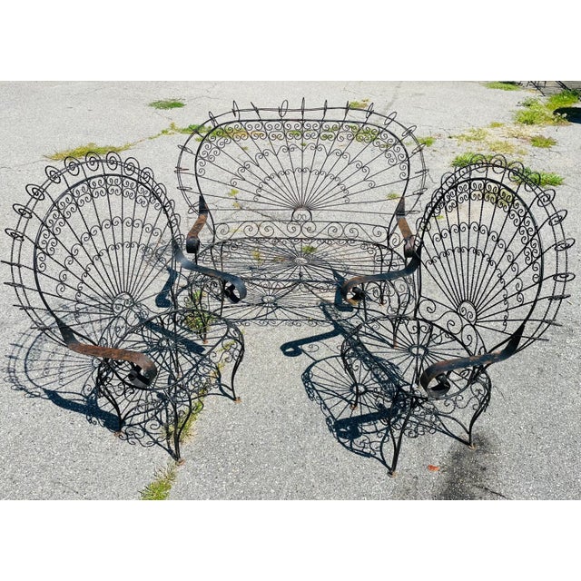 Vintage Twisted Iron Peacock Chairs and Settee, 3 Pieces For Sale - Image 11 of 11