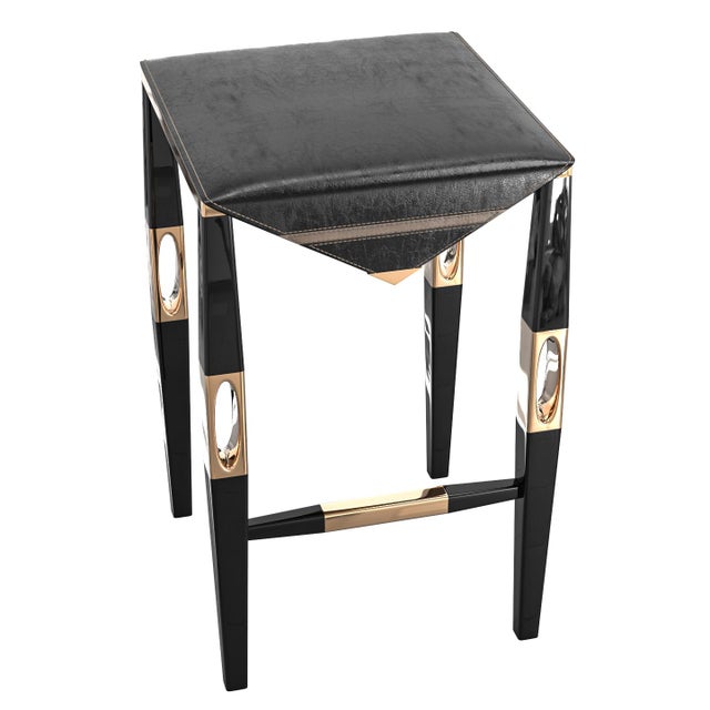 Metal "Celebre" Bar Stool With Stainless Steel, Bronze and Tailor Made Leather For Sale - Image 7 of 7