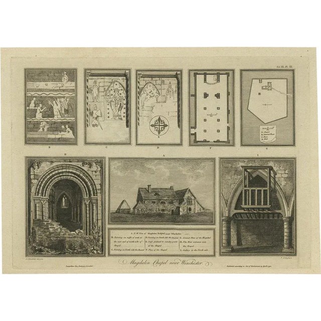 Late 18th Century J. Basire after Schnebbelie, Magdalen Chapel Near Winchester, England, 1790, Original Print For Sale - Image 5 of 5