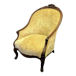Victorian Carved Wood Salon Chair With Cut Velvet Upholstery