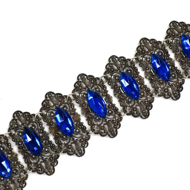 Antique Edwardian Sapphire Vauxhall Glass Bracelet Set 1910s For Sale - Image 4 of 11