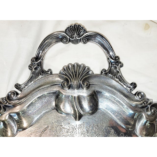 Metal Large Sheffield English Mappin & Webb Silverplate Serving Tray c.1860s For Sale - Image 7 of 13