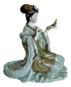 Vintage Chinese Porcelain Seated Court Lady With Gilt Accents
